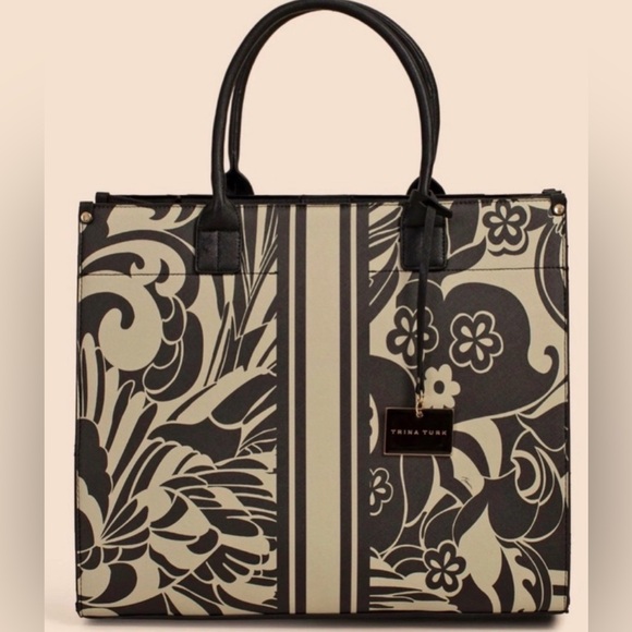Trina Turk Handbags - Trina Turk Island Breeze Black/Cream Tote with Hand and Shoulder Strap MSRP $245